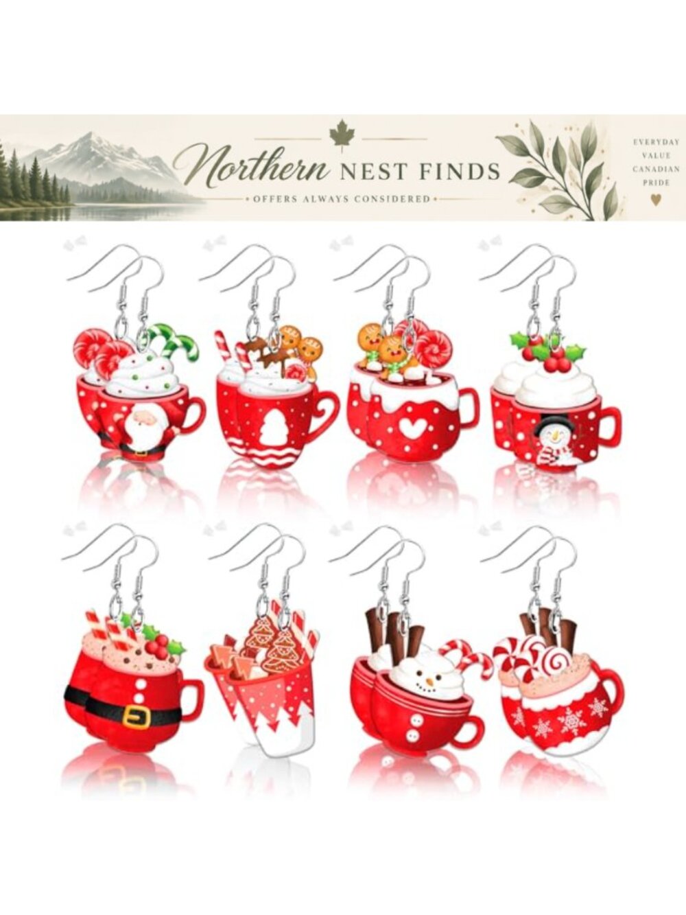 8 Pairs Acrylic Christmas Earrings Double Side Women Holiday Jewelry Gift